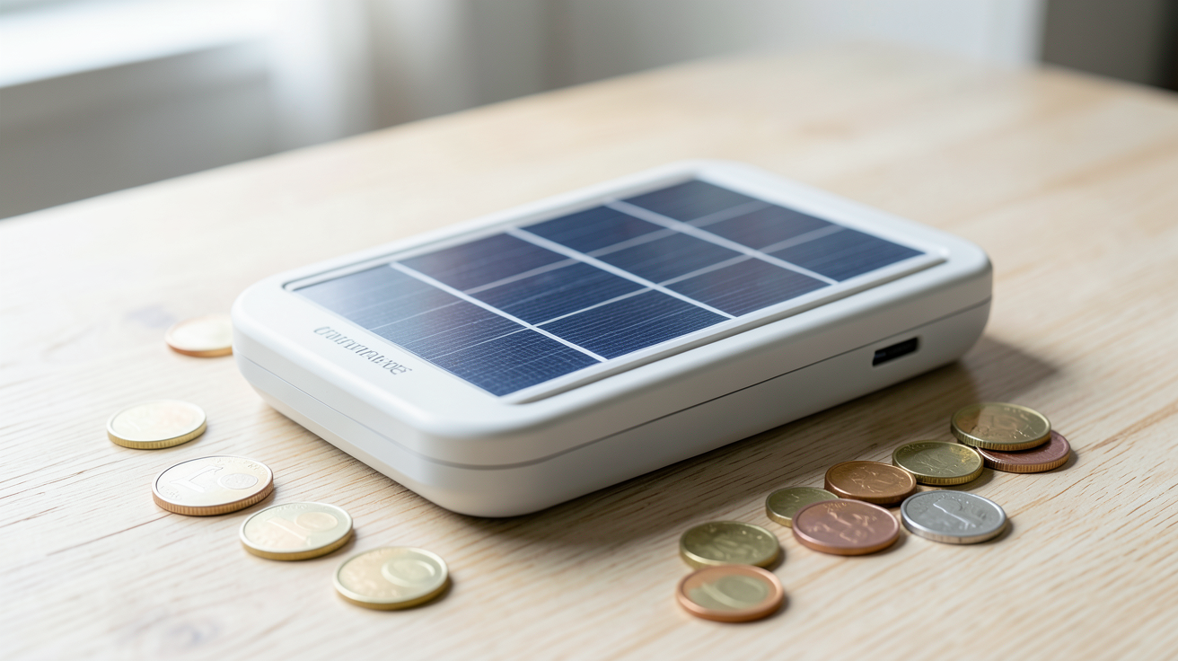 prix d un onduleur pour panneau solaire onduleur solaire entouré de pièces de monnaie euro sur fond bois clair