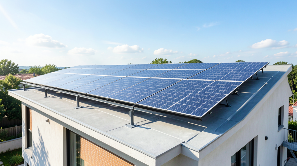 prix d un panneau photovoltaïque installé sur le toit d'une maison moderne