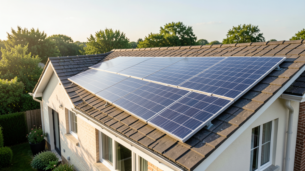 prix d un panneau solaire 1000w installé sur le toit d'une maison moderne