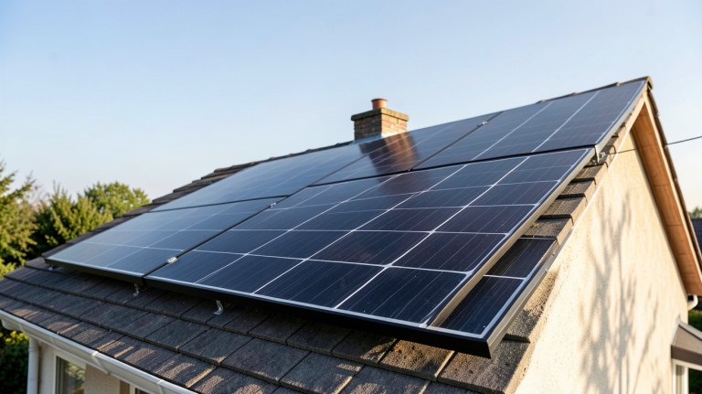 prix d un panneau solaire installé sur le toit d'une maison individuelle sous un ciel dégagé
