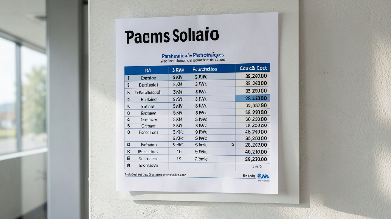 prix d un panneau solaire photovoltaïque affichant une fourchette de prix pour installations de 3 kWc à 9 kWc en 2024