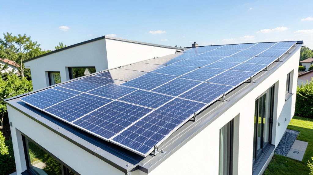 prix d une installation de panneaux photovoltaïques sur le toit d'une maison moderne