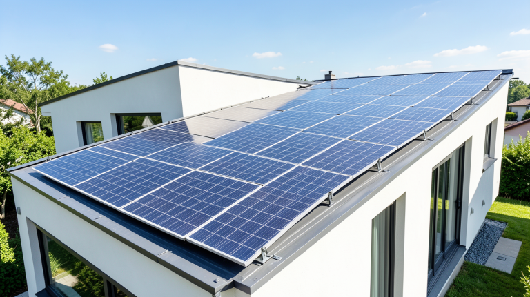 prix d une installation de panneaux photovoltaïques sur le toit d'une maison moderne