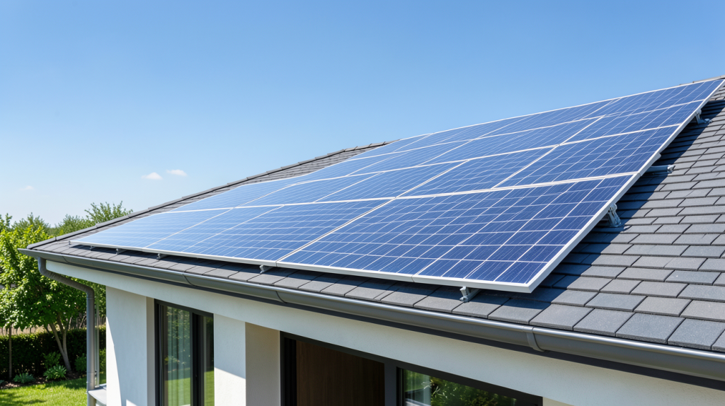prix d une installation de panneaux photovoltaiques sur le toit d'une maison moderne sous un soleil radieux