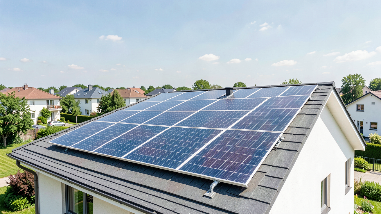 prix d une installation photovoltaique de 3 kwc illustrant la rentabilité avec des panneaux solaires de 3 kWc sur le toit d'une maison moderne sous le soleil