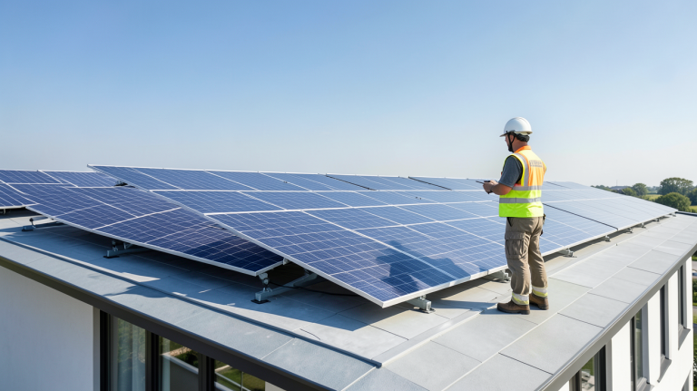 prix d une installation solaire montrant des panneaux photovoltaïques installés sur le toit d'une maison contemporaine