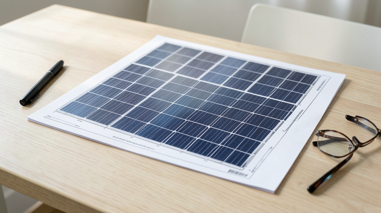 prix de 12 panneaux photovoltaiques exemple de devis détaillé posé sur une table