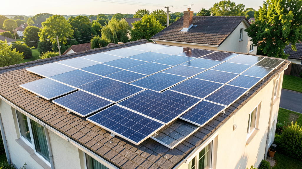 prix de 12 panneaux photovoltaiques installés sur le toit d'une maison individuelle