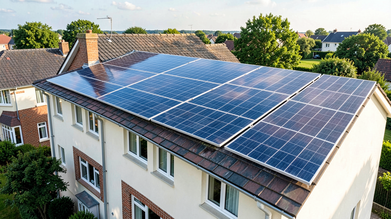 prix de l énergie solaire coût d’installation d’un système photovoltaïque en 2026, panneaux solaires sur un toit résidentiel, lumière naturelle