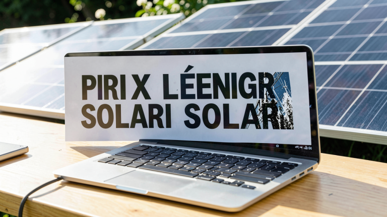 prix de l énergie solaire affiché sur une table de calcul avec des panneaux solaires en arrière-plan