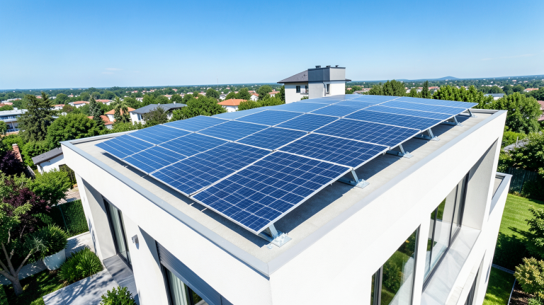 prix de panneau solaire pour maison avec installation photovoltaïque sur un toit moderne sous un ciel ensoleillé