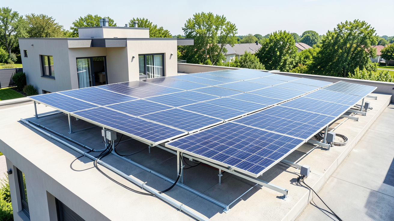 prix de panneaux photovoltaïques illustrant une installation solaire complète sur un toit résidentiel