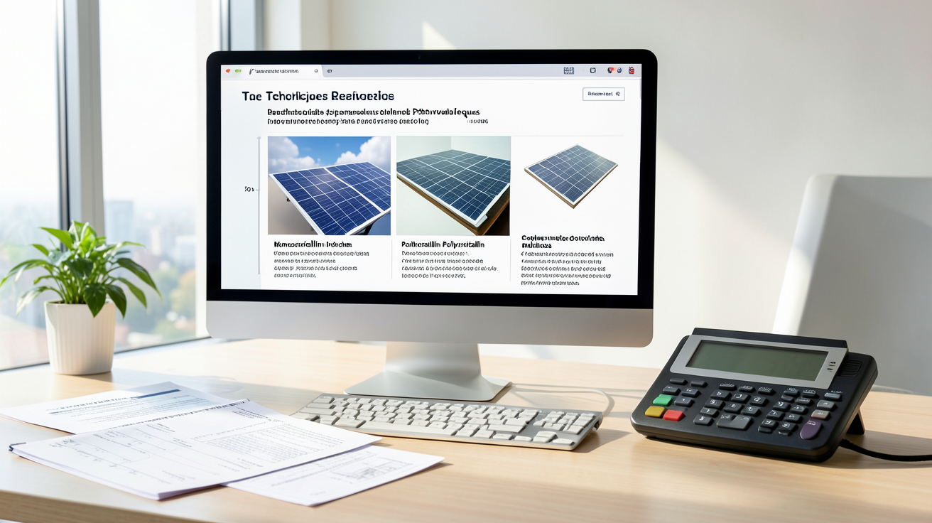 prix de panneaux solaires photovoltaiques comparatif des technologies sur écran avec fiches techniques