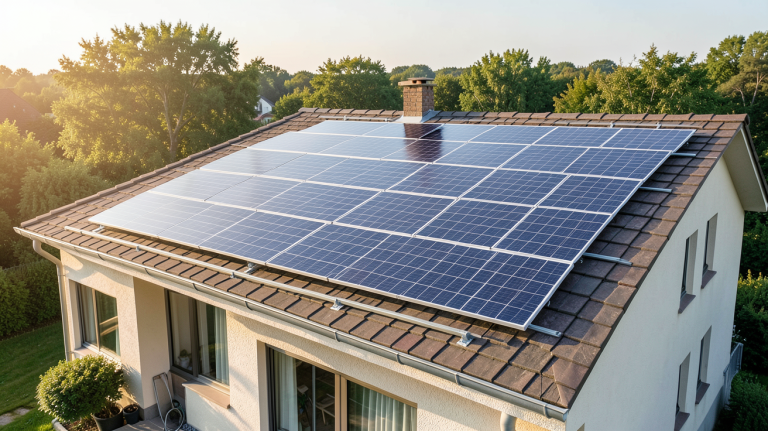 prix de panneaux solaires photovoltaïques installés sur le toit d'une maison moderne