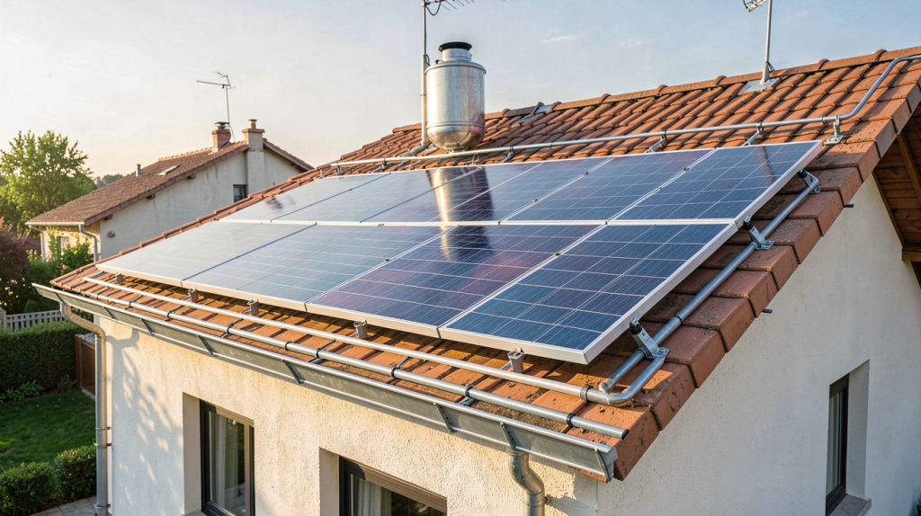prix de panneaux solaires pour l'eau chaude installation sur toit de maison individuelle avec ballon de stockage