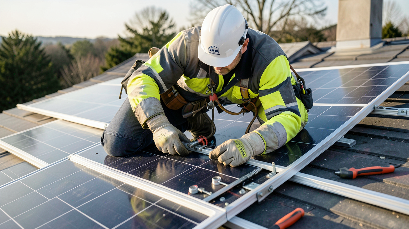 prix démontage panneau photovoltaïque étapes détaillées technicien en train de démonter un panneau solaire sur un toit