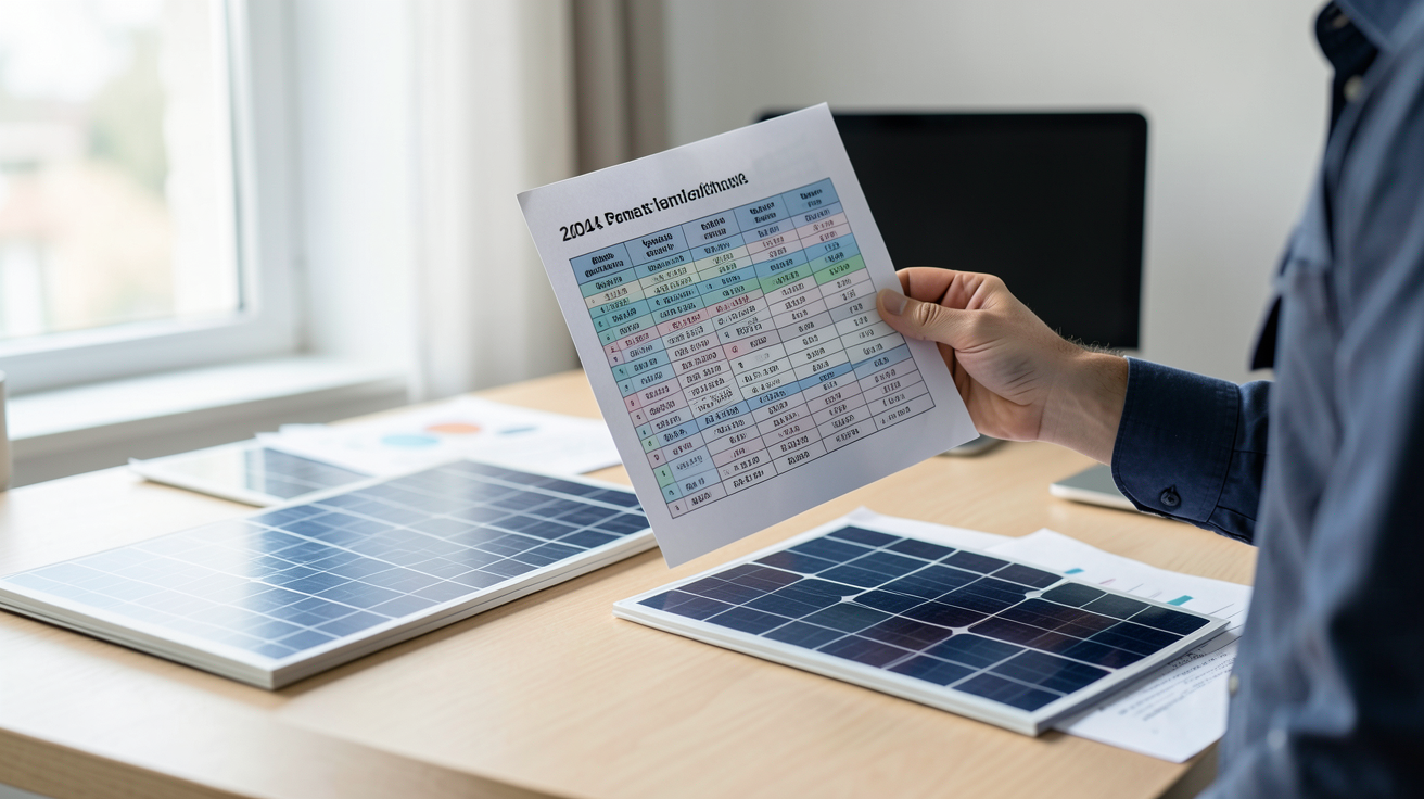 prix des panneaux solaires thermiques en 2024 affichés sur un tableau comparatif tenu par un installateur professionnel