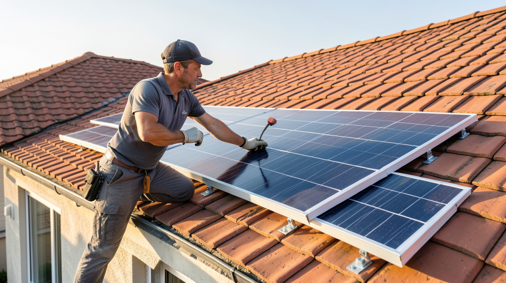 prix des panneaux solaires thermiques installation en cours sur le toit d'une maison