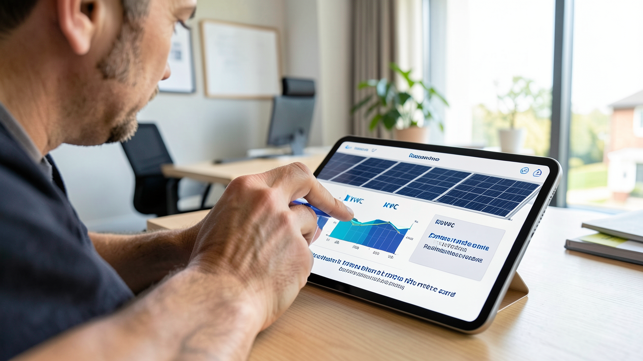 prix du m2 de panneau solaire calculé sur une tablette avec conversion en kWc et estimation pour une maison
