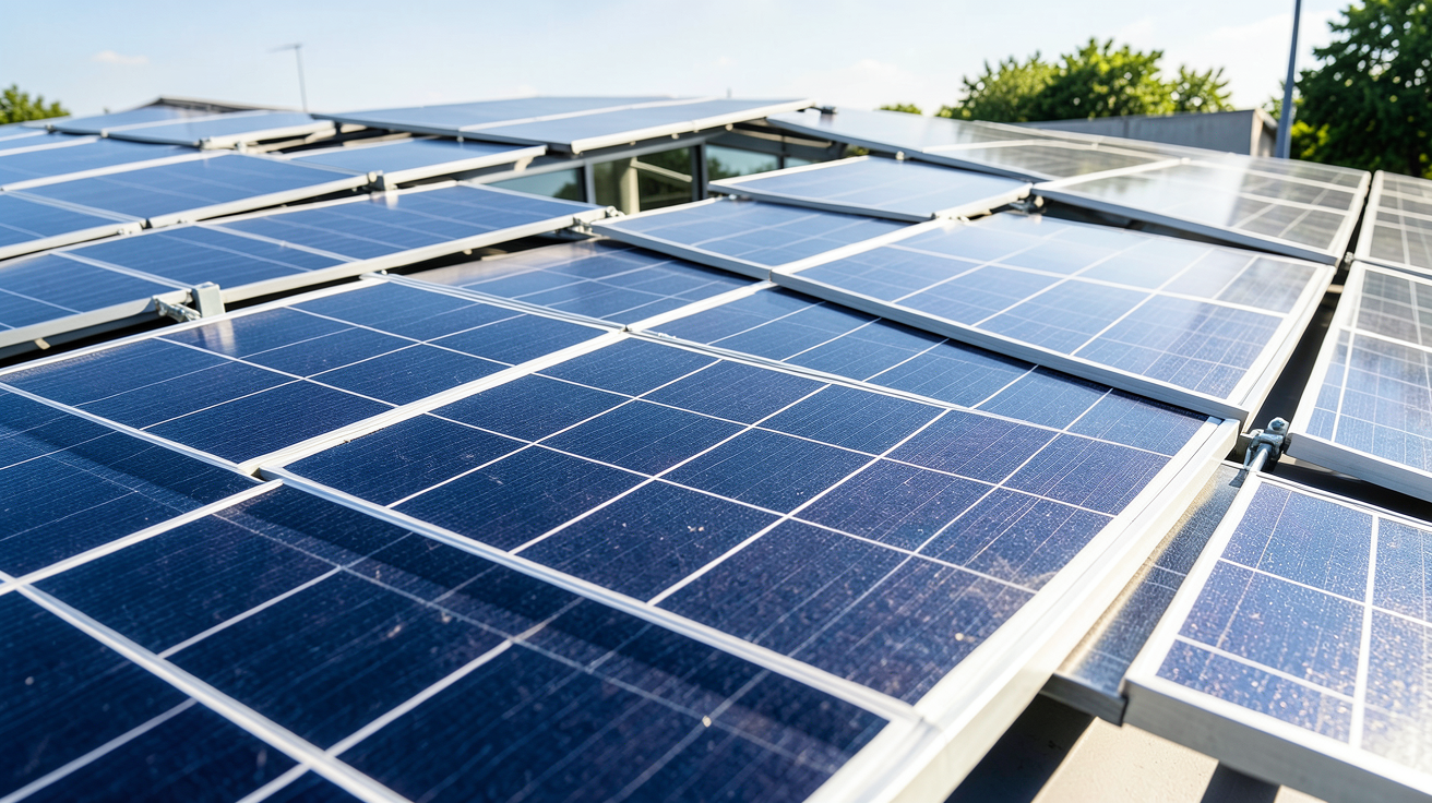 prix du m2 de panneaux photovoltaique illustré par une installation de panneaux solaires sur un toit résidentiel moderne.