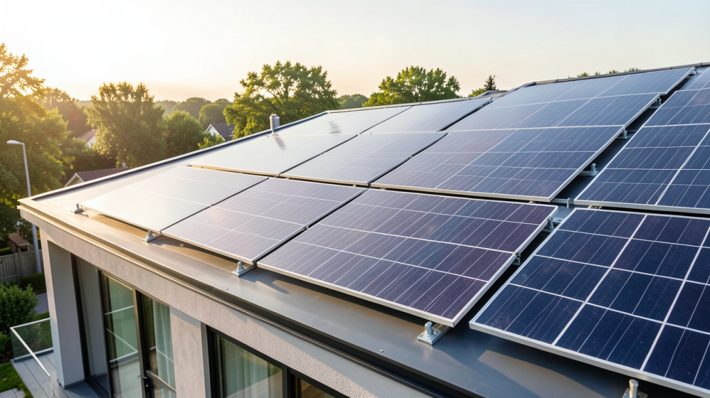 prix du m2 panneau photovoltaïque installé sur le toit d'une maison moderne