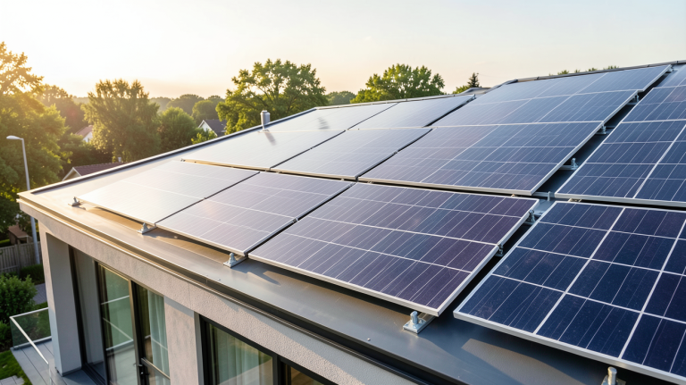 prix du m2 panneau photovoltaïque installé sur le toit d'une maison moderne
