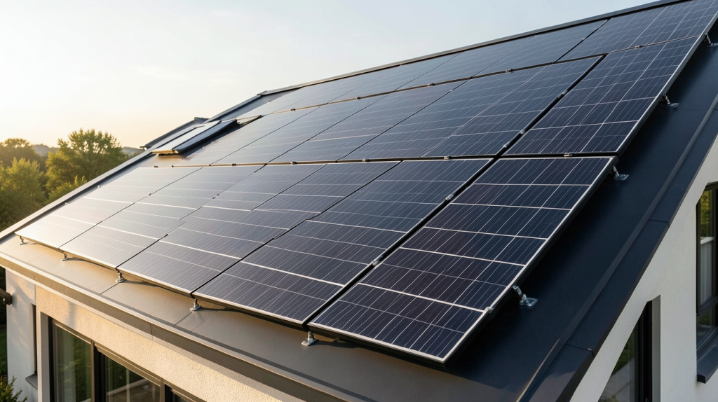prix du m2 de panneaux photovoltaïque installation sur toit de maison moderne
