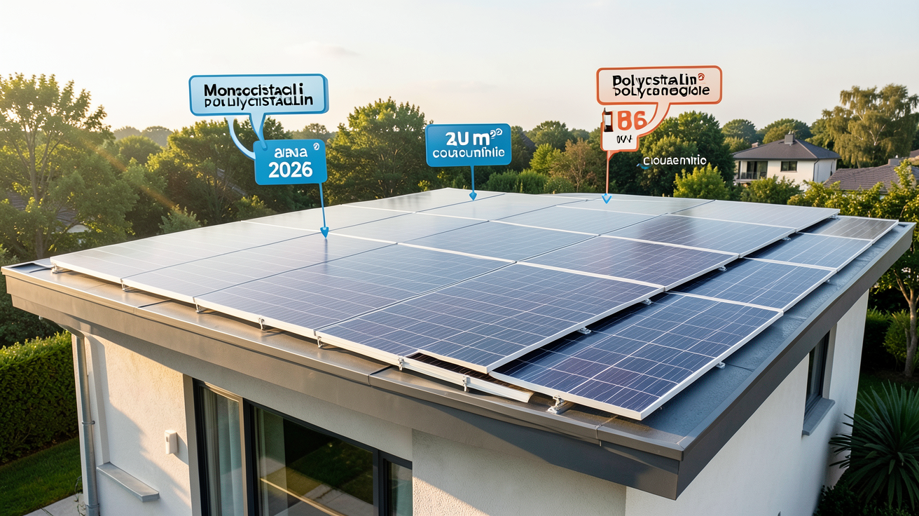 prix du m2 photovoltaique affiché sur des panneaux solaires installés sur un toit moderne en 2026