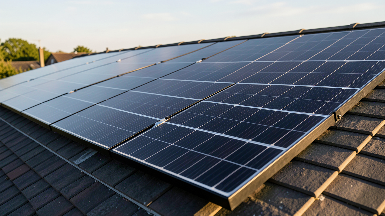 prix du m2 photovoltaïque : installation de panneaux solaires noirs sur un toit résidentiel