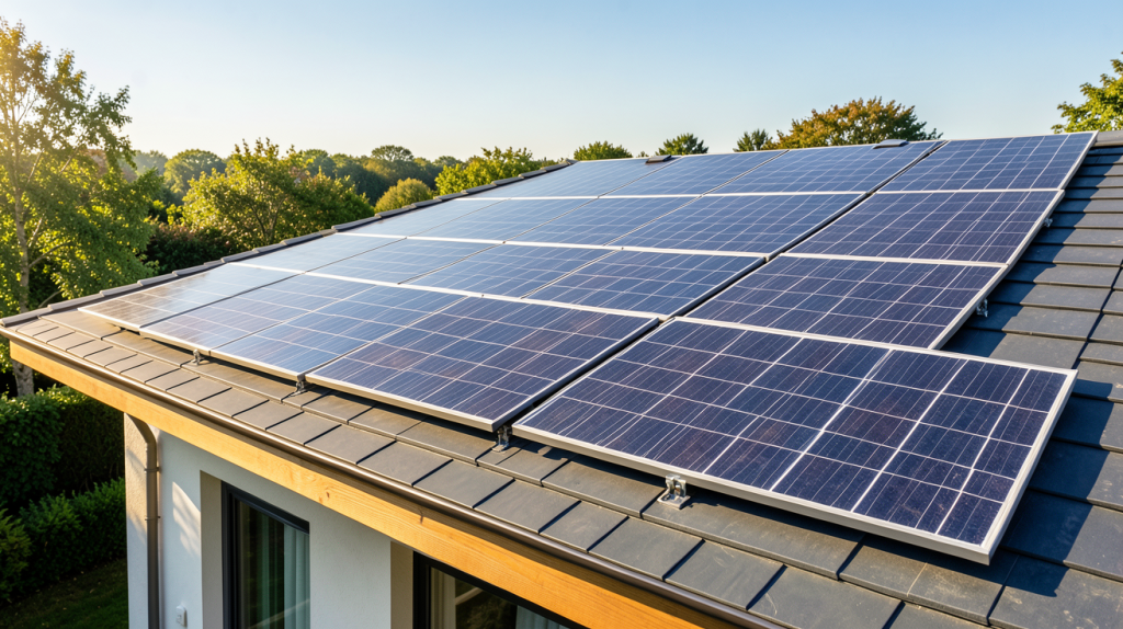 prix du photovoltaique illustré par des panneaux solaires installés sur une toiture moderne.