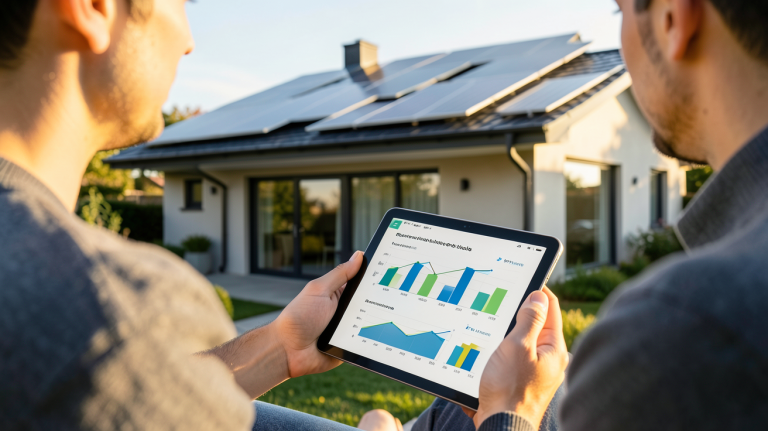 prix electricite panneau photovoltaique et gestion de la consommation énergétique sur une tablette