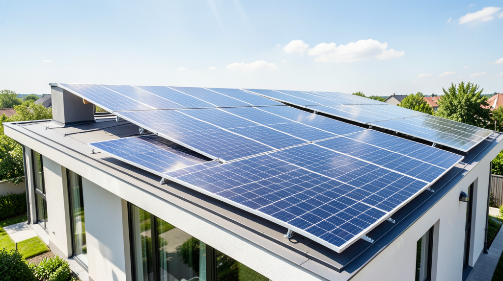 prix electricité solaire illustré par des panneaux photovoltaïques sur une maison