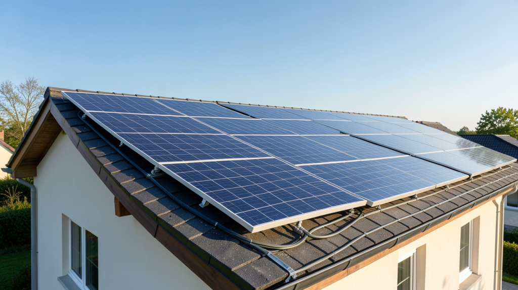 prix énergie solaire panneaux photovoltaïques installés sur toit de maison individuelle