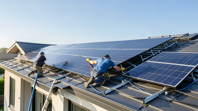 prix installation panneau photovoltaique sur le toit d'une maison contemporaine avec installateur professionnel