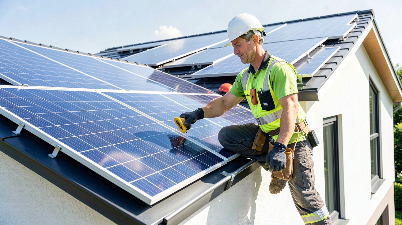 prix installation panneau solaire 3kw illustré par un professionnel sur un toit