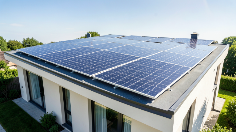 prix installation panneau solaire 6 kwc sur le toit d'une maison contemporaine sous le soleil