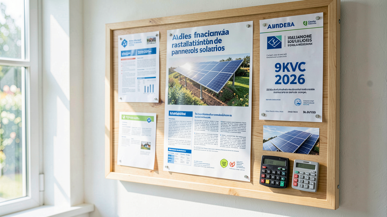 prix installation panneau solaire 9 kWc : tableau d'affichage avec documents officiels et calculatrices pour les aides financières 2026