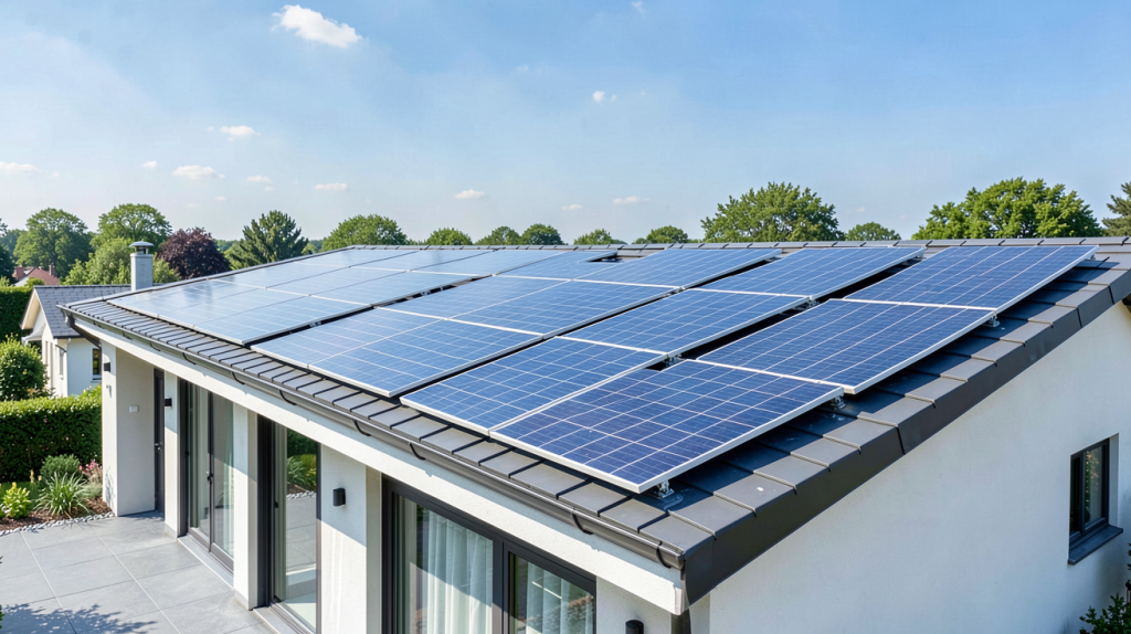 prix installation panneau solaire 9kw installé sur le toit d'une maison moderne et ensoleillée