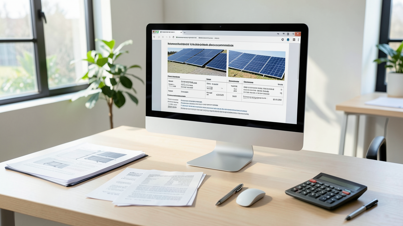prix installation panneau solaire autoconsommation : écran affichant un devis comparatif pour panneaux solaires en autoconsommation