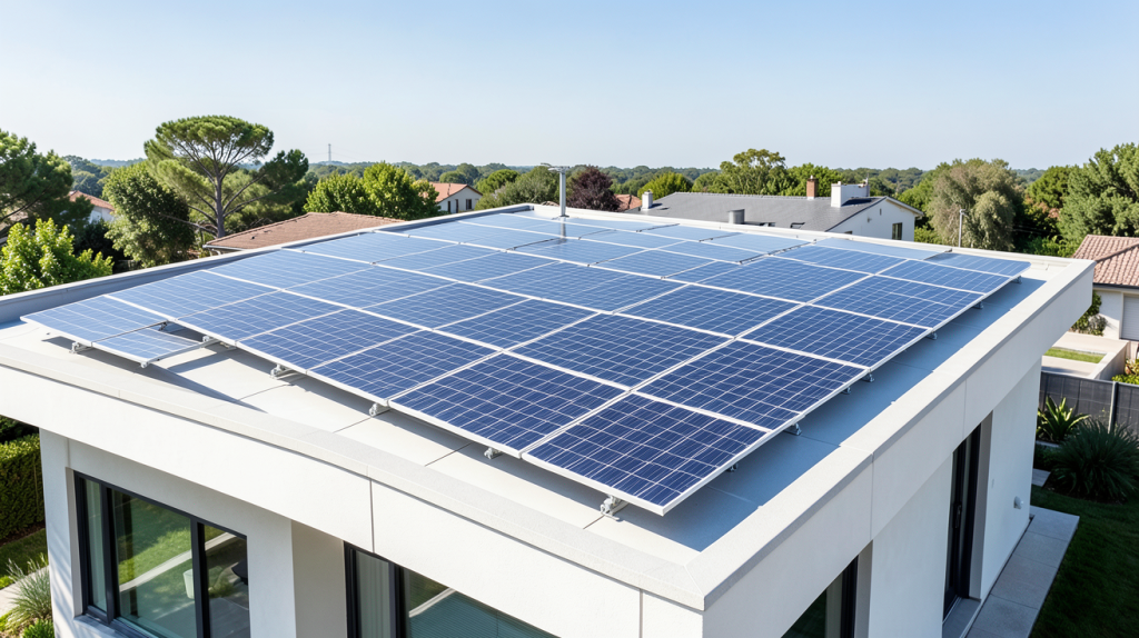 prix installation panneau solaire autoconsommation montrant des panneaux photovoltaïques sur une toiture résidentielle