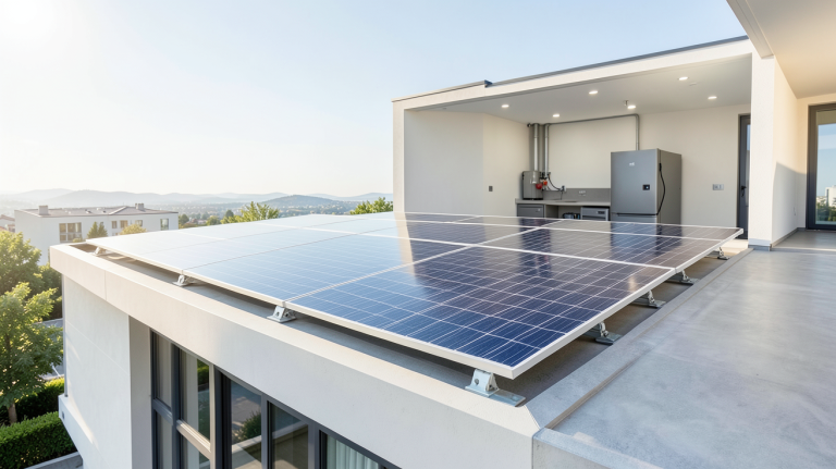 prix installation panneau solaire avec batterie sur le toit d'une résidence moderne
