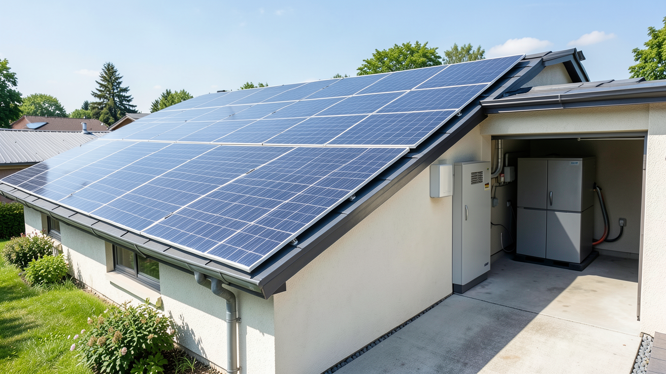 prix installation panneau solaire hybride montrant les composants d'un système photovoltaïque avec batterie de stockage