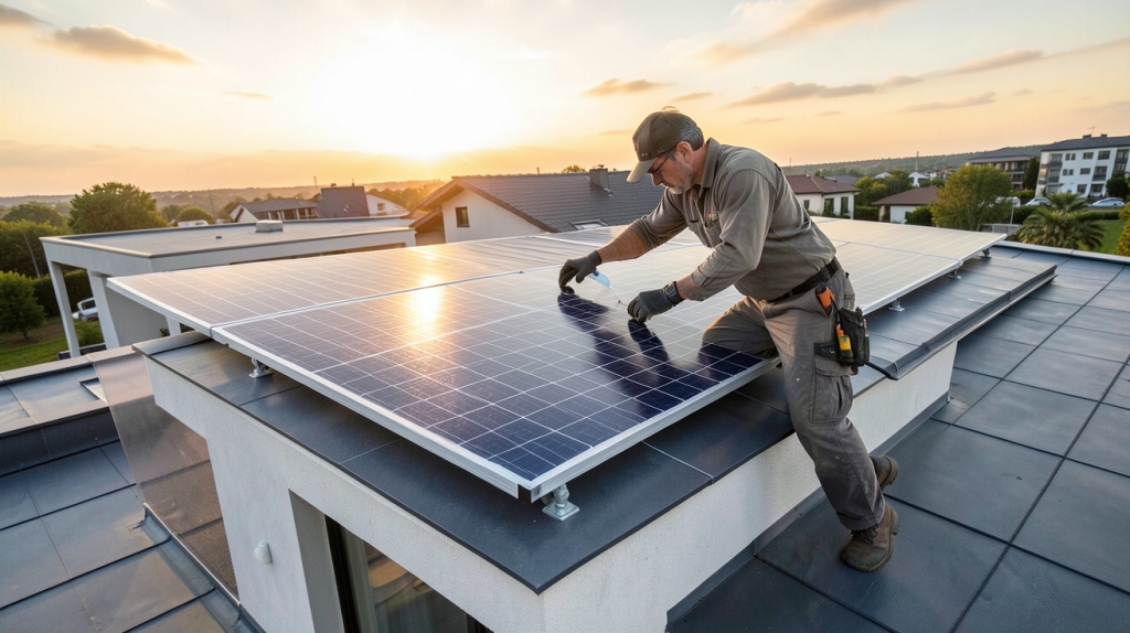 prix installation panneau solaire hybride sur le toit d'une maison moderne