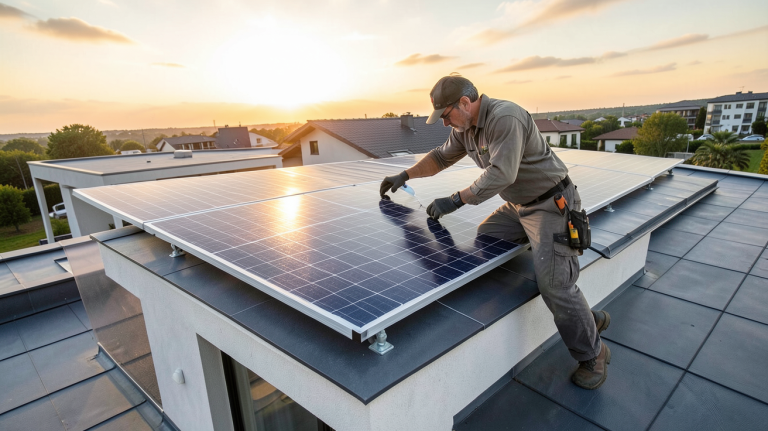 prix installation panneau solaire hybride sur le toit d'une maison moderne