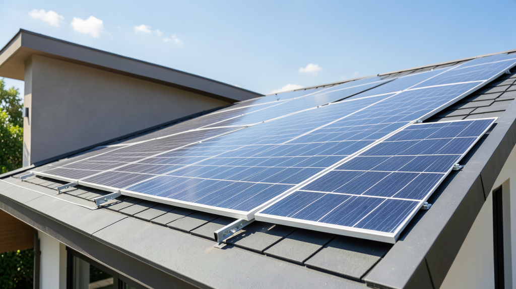 prix installation panneau solaire m2 avec des panneaux photovoltaïques sur une toiture résidentielle moderne