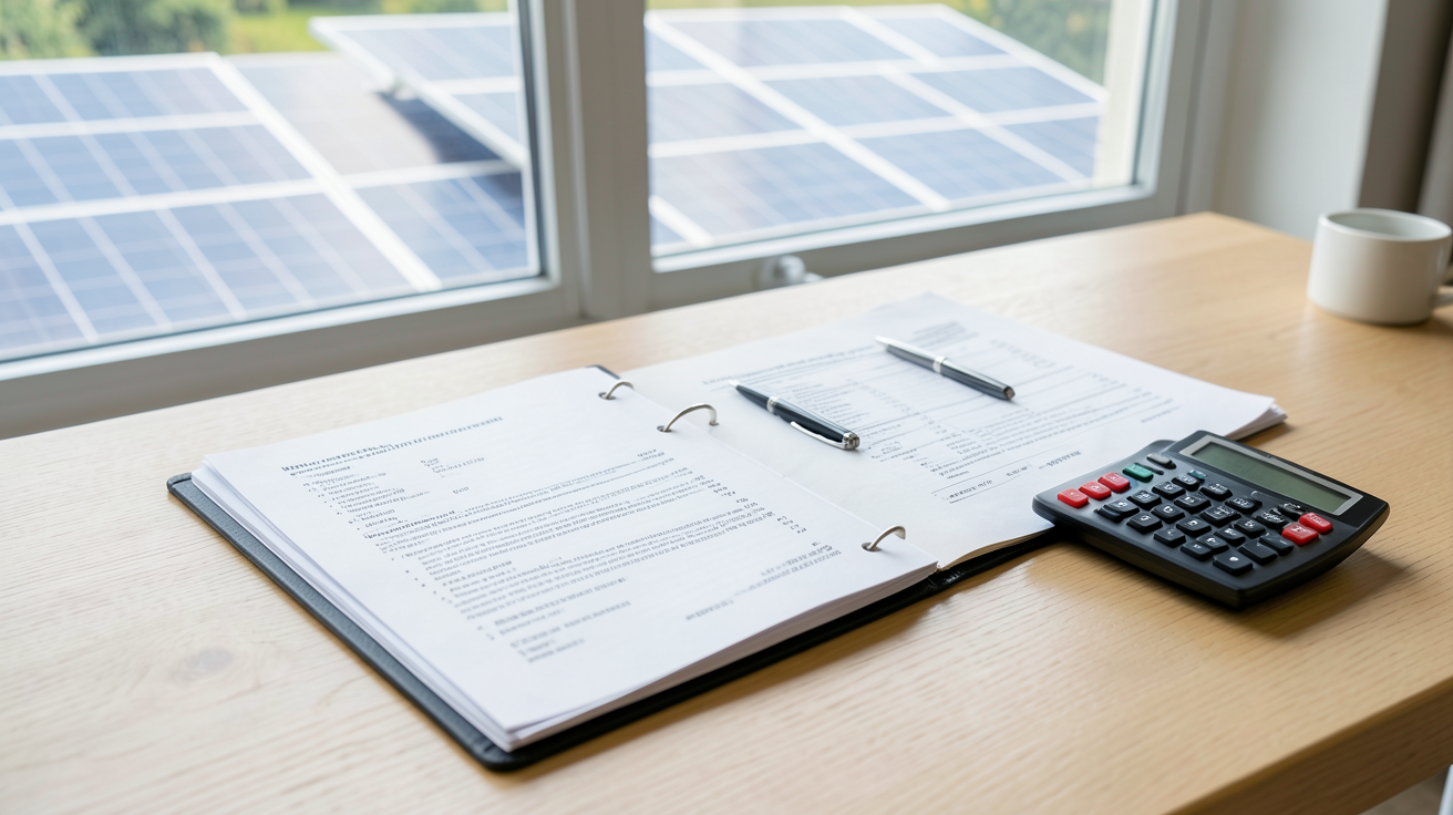 prix installation panneau solaire maison avec dossier d'aides financières 2026 ouvert sur une table