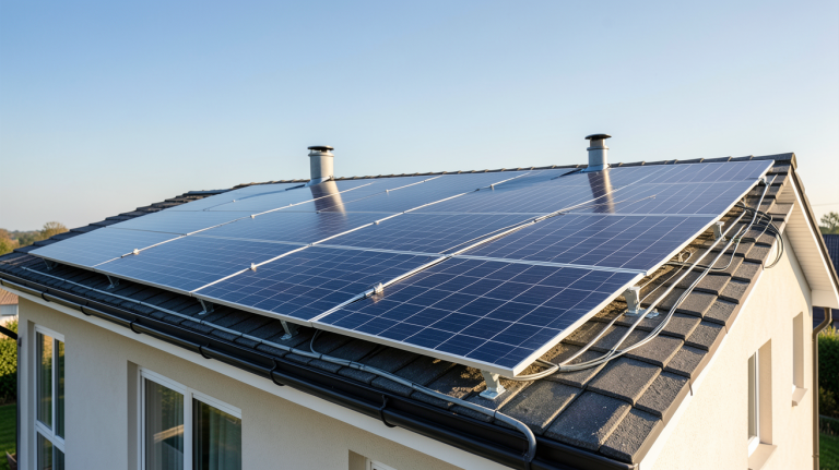prix installation panneaux photovoltaïque sur toit de maison individuelle avec panneaux solaires et onduleur