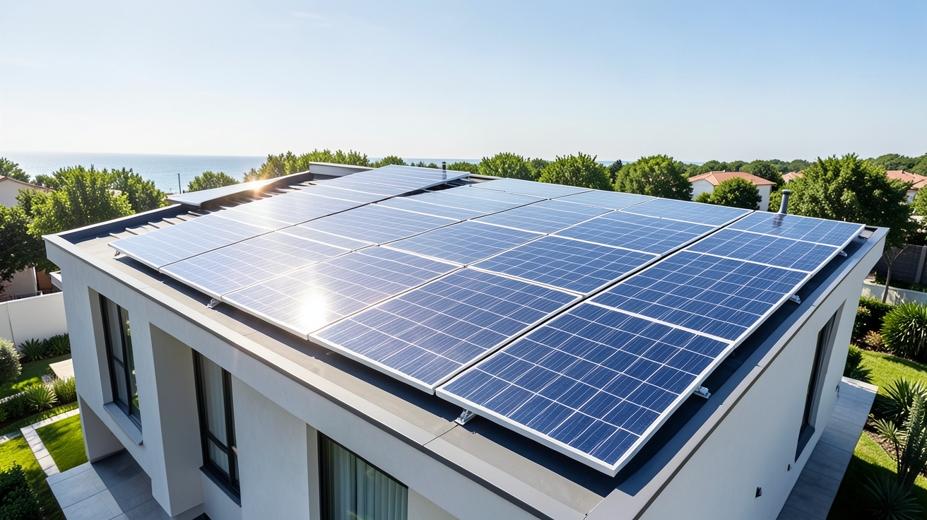 prix installation panneaux photovoltaique sur le toit d'une maison moderne