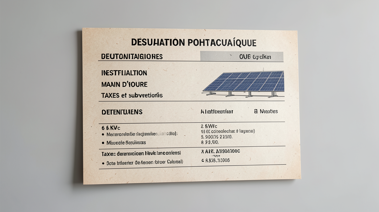 prix installation panneaux photovoltaiques décomposition détaillée des coûts d'une installation 6 kWc