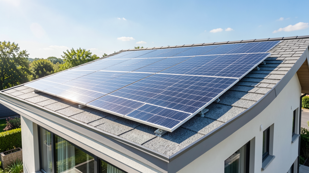 prix installation panneaux photovoltaiques sur le toit d'une maison moderne